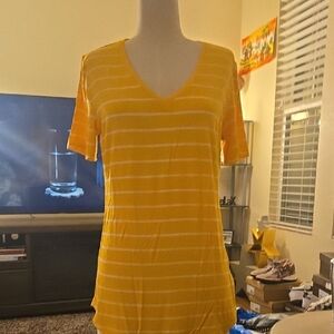 Yellow Striped V-Neck Women's Top